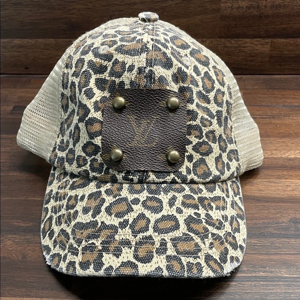 Leopard Print Cap with Studded Patch - image 1